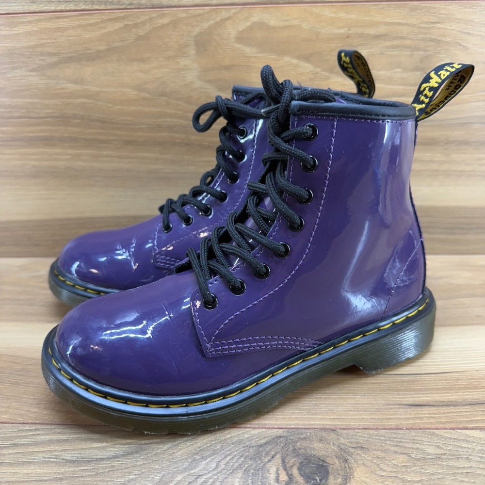 Dr. Martens Kids Purple Patent Leather Lace-Up Boots